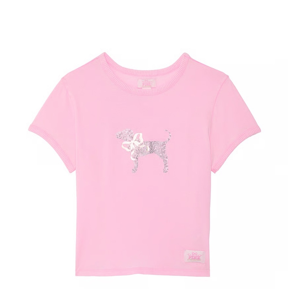 Pink x loveshackfancy collab T-Shirt with Silver Dog Design